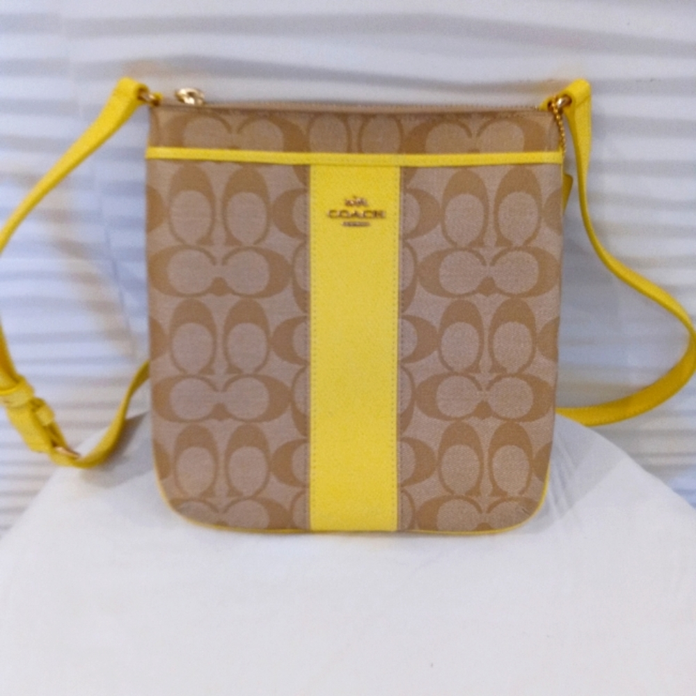 Coach beige/yellow signature canvas file crossbody